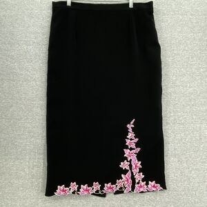 Stella Louise For KB Skirt Womens 16-18 Black Pink Flowers Beaded A Line Split